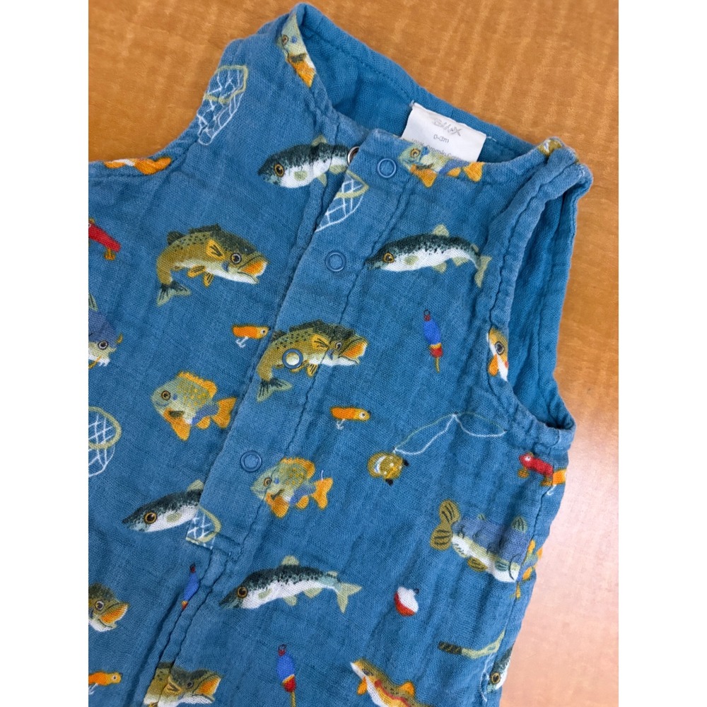 Siix Organic Cotton Muslin Fishing Print Sleeveless Romper Blue 0-3M